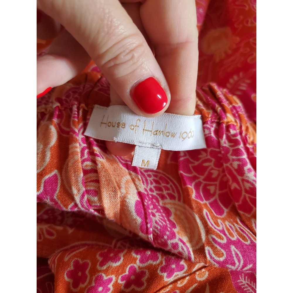 House of Harlow 1960 Maxi Dress Pink Orange Floral Ruffle Sleeve M Bohemian - Picture 6 of 13